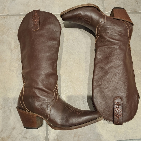 Western Brown Cowboy Tall Boots J.B Dillon Pointed Toe - Picture 3 of 13